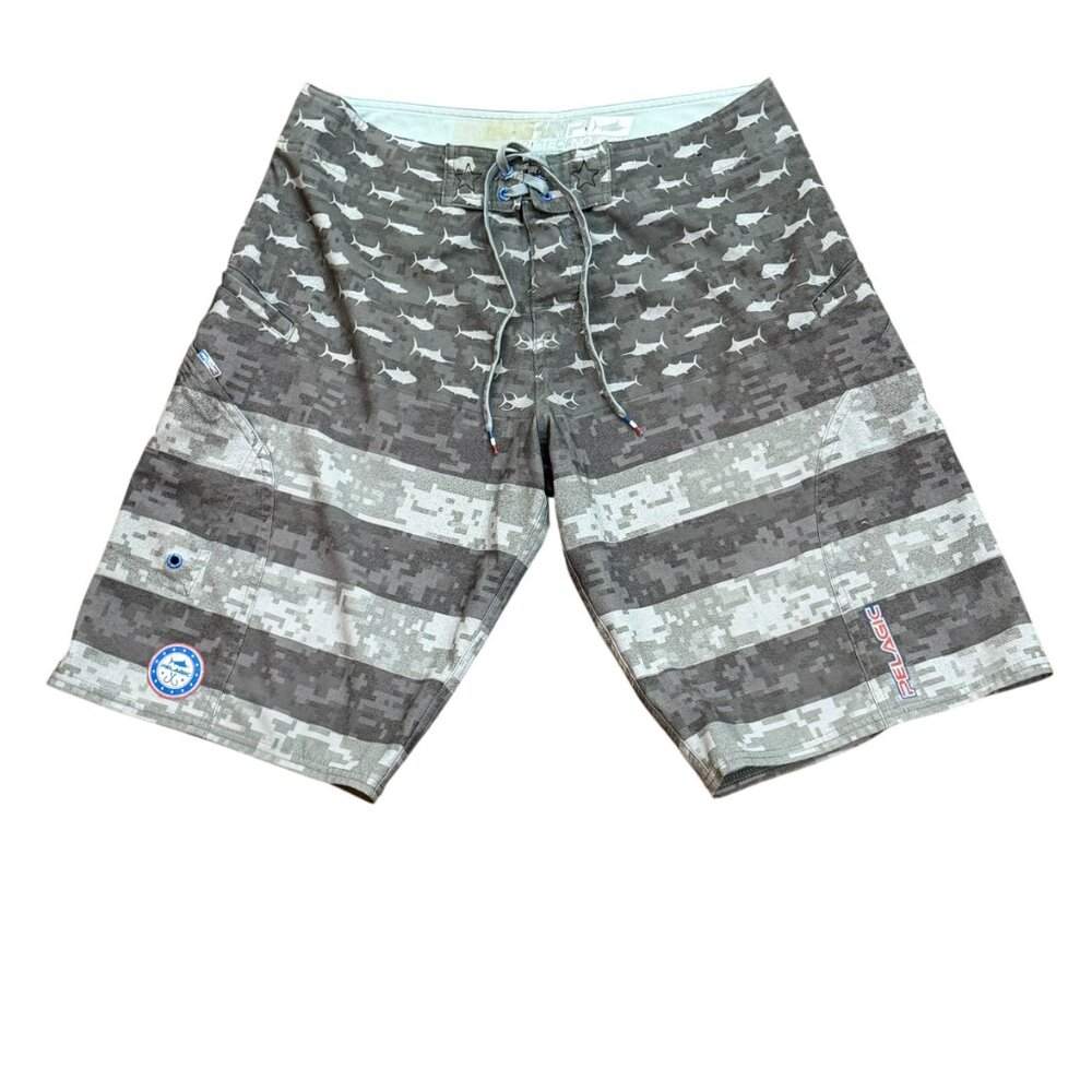 Pelagic Americamo Sharkskin Boardshorts Grey Size 32 Swim Bathing‎ Suit